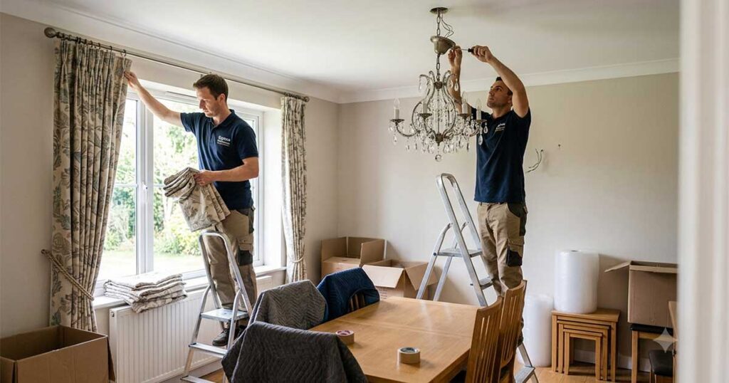 Vide maison enlèvement rideaux et lustres
